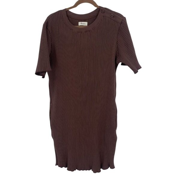 Rowan Size Large Brown Alison Rib Tee Shirt Dress Mini Pockets - Picture 1 of 14